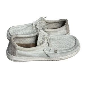 HEY DUDE Wally Eco Linen Blend Cottonwood Shoes Lightweight Elastic Lace Size 13